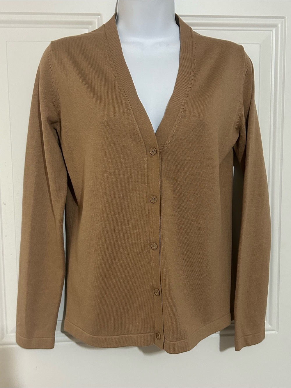 Women's V-Neck Button Cardigan - Camel